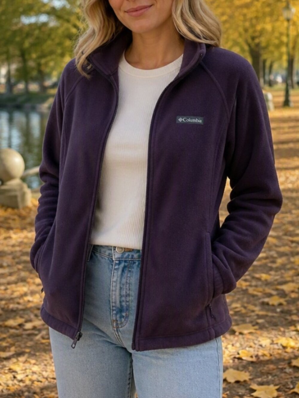Columbia Purple Fleece Full-Zip Jacket L Cozy Outdoor Athleisure Casual Layer